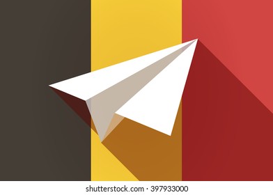 Illustration of a long shadow Belgium flag with a paper plane