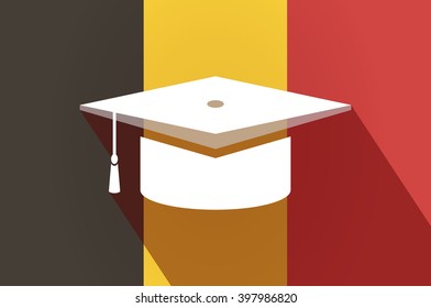 Illustration of a long shadow Belgium flag with a graduation cap