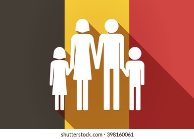 Illustration of a long shadow Belgium flag with a conventional family pictogram