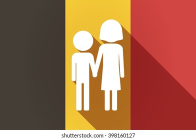 Illustration of a long shadow Belgium flag with a childhood pictogram