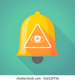 Illustration of a long shadow bell with an all seeing eye 