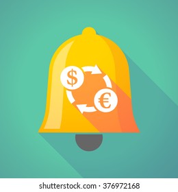 Illustration of a long shadow bell icon with a dollar euro exchange sign