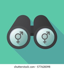 Illustration of a long shadow  binoculars with a bigender symbol