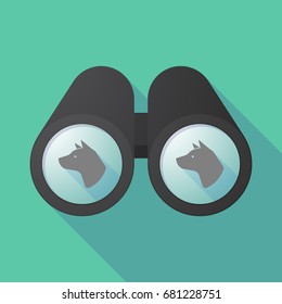 Illustration of a long shadow binoculars with  a dog head