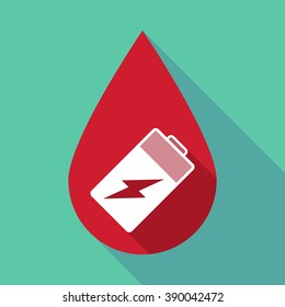 Illustration of a long shadow blood drop with a battery