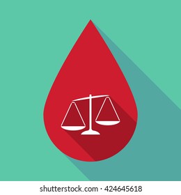 Illustration of a long shadow blood drop with  an unbalanced weight scale