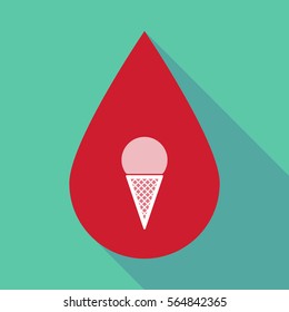 Illustration of a long shadow blood drop with a cone ice cream