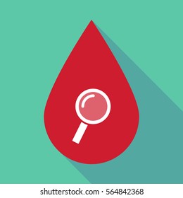 Illustration of a long shadow blood drop with a magnifier
