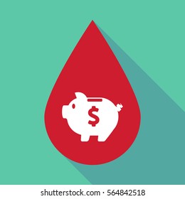 Illustration of a long shadow blood drop with a piggy bank