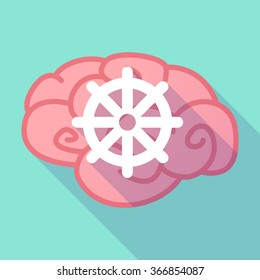Illustration of a long shadow brain with a dharma chakra sign