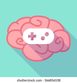 Illustration of a long shadow brain with  a game pad