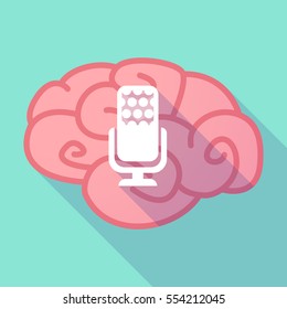 Illustration of a long shadow brain with  a microphone sign