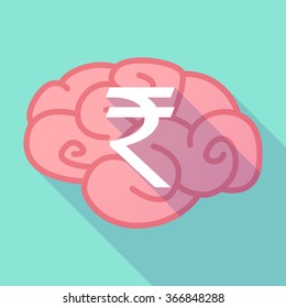 Illustration of a long shadow brain with a rupee sign