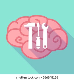 Illustration of a long shadow brain with a tool set