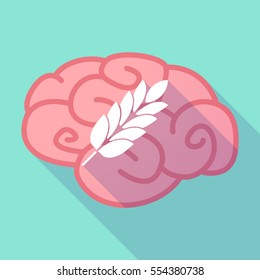 Illustration of a long shadow brain with  a wheat plant icon