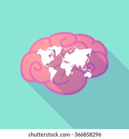 Illustration of a long shadow brain with  a world map