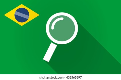 Illustration of a long shadow Brazil flag with a magnifier