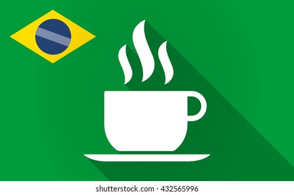 Illustration of a long shadow Brazil flag with a cup of coffee