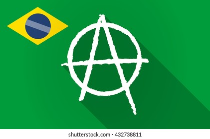 Illustration of a long shadow Brazil flag with an anarchy sign