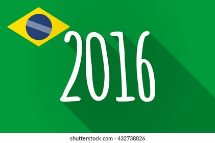 Illustration of a long shadow Brazil flag with a 2016 sign