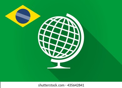 Illustration of a long shadow Brazil flag with  a table world globe