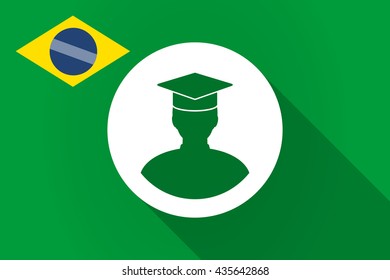 Illustration of a long shadow Brazil flag with a student