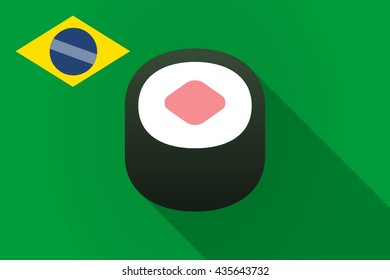 Illustration of a long shadow Brazil flag with a piece of sushi maki
