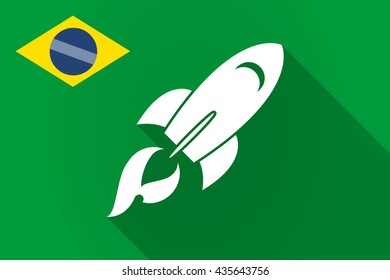 Illustration of a long shadow Brazil flag with a rocket
