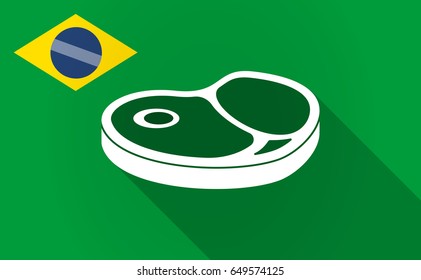 Illustration of a long shadow Brazil map with  a steak icon
