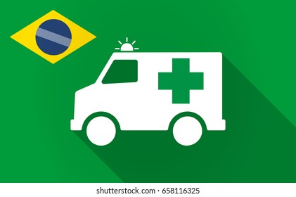 Illustration of a long shadow Brazil map with  an ambulance icon