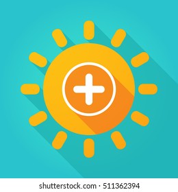 Illustration of a long shadow  bright sun icon with a sum sign