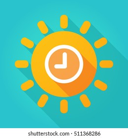 Ilustración de un icono de sol brillante y largo con un reloj