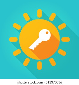 Illustration of a long shadow  bright sun icon with a key