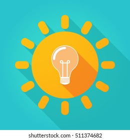 Illustration of a long shadow  bright sun icon with a light bulb