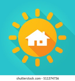 Illustration of a long shadow  bright sun icon with a house
