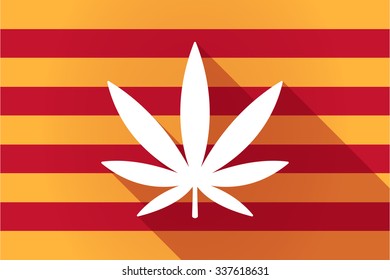 Illustration of a long shadow Catalonia vector flag with a marijuana leaf