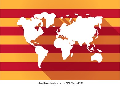Illustration of a long shadow Catalonia vector flag with a world map