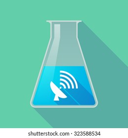 Illustration of a long shadow chemical flask with a satellite dish