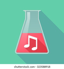 Illustration of a long shadow chemical flask with a note music