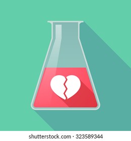 Illustration of a long shadow chemical flask with a broken heart
