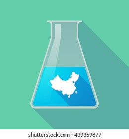 Illustration of a long shadow chemical test tube with  a map of China