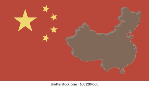 Illustration of a long shadow china flag with the map of china