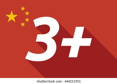 Illustration of a long shadow China flag with    the text 3+