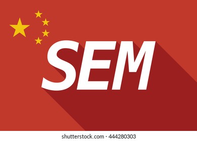 Illustration of a long shadow China flag with    the text SEM