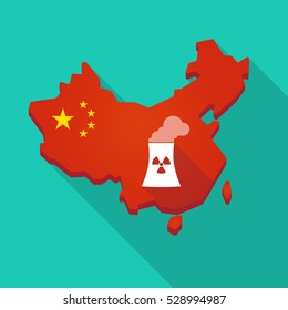 Illustration of a long shadow China map with a nuclear power station