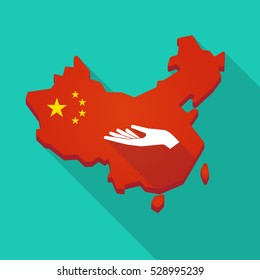 Illustration of a long shadow China map with a hand offering