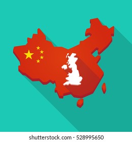 Illustration of a long shadow China map with  a map of the UK 