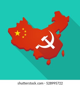 Illustration of a long shadow China map with  the communist symbol