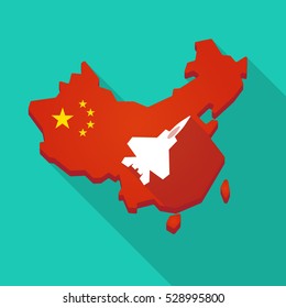 Illustration of a long shadow China map with a combat plane