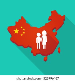 Illustration of a long shadow China map with a childhood pictogram